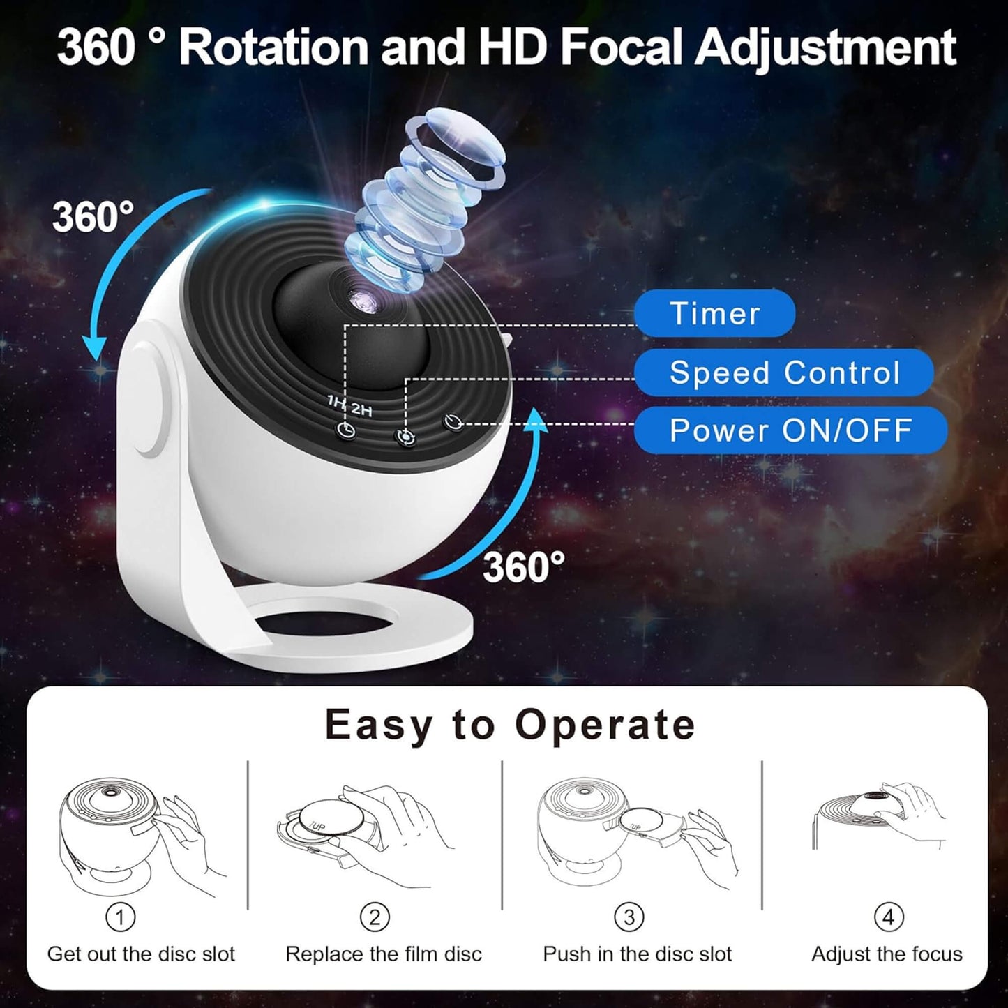4K HD Starry Sky Projector - Romantic Galaxy Night Light for Bedside - FVNLYXQ