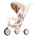 7 in 1 Baby Tricycle, Foldable Toddler Tricycle with Removable and Adjustable Parent Handle, Toddler Push Bike with Removable Pedal, Canopy, and Guardrail, Tricycle for 12-72 Months, light brown 