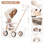 7 in 1 Baby Tricycle, Foldable Toddler Tricycle with Removable and Adjustable Parent Handle, Toddler Push Bike with Removable Pedal, Canopy, and Guardrail, Tricycle for 12-72 Months, light brown 
