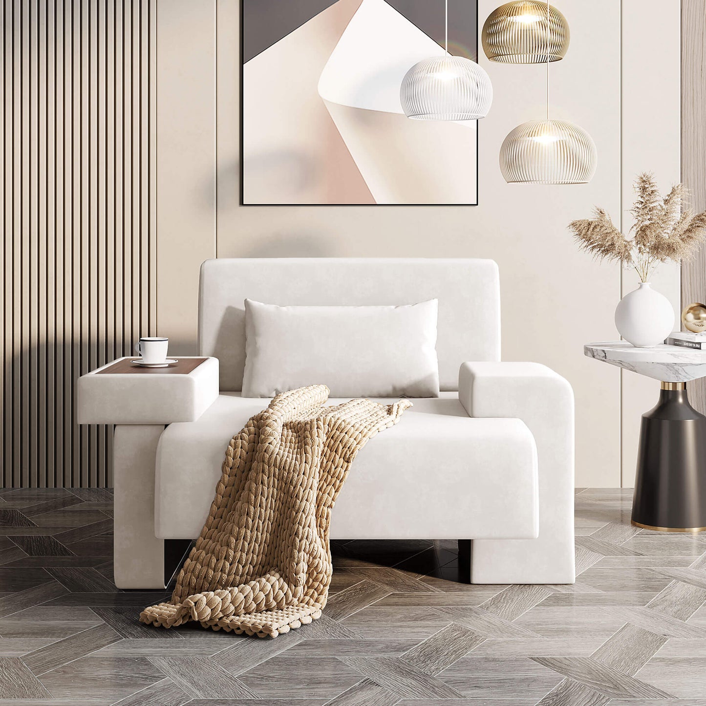 Modern Oversized Armchair, 48'' Wide Mid-Century Chair with Pillow Upholstered, Sturdy Wood Frame & Soft Cushion for Living Room - FVNLYXQ