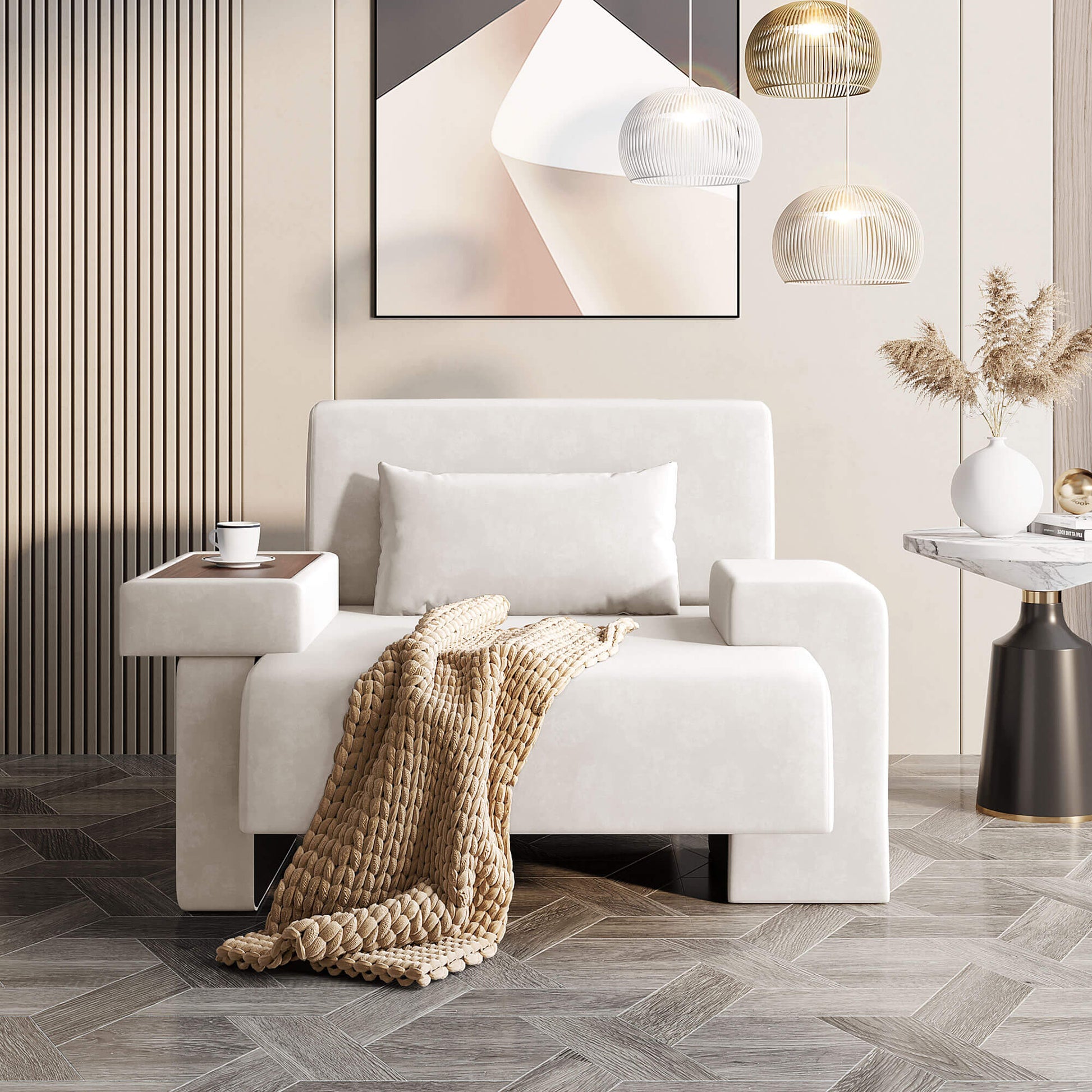 Modern Oversized Armchair, 48'' Wide Mid-Century Chair with Pillow Upholstered, Sturdy Wood Frame & Soft Cushion for Living Room - FVNLYXQ