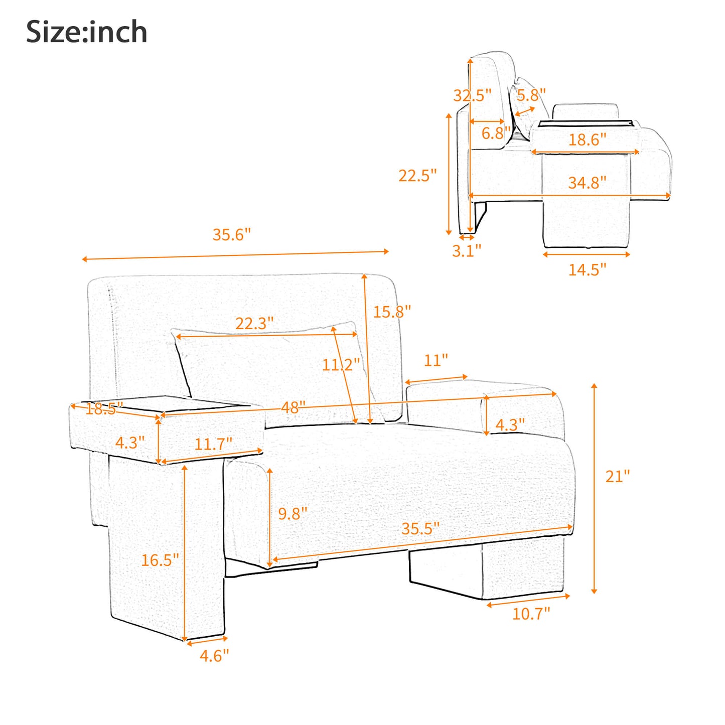 Modern Oversized Armchair, 48'' Wide Mid-Century Chair with Pillow Upholstered, Sturdy Wood Frame & Soft Cushion for Living Room - FVNLYXQ