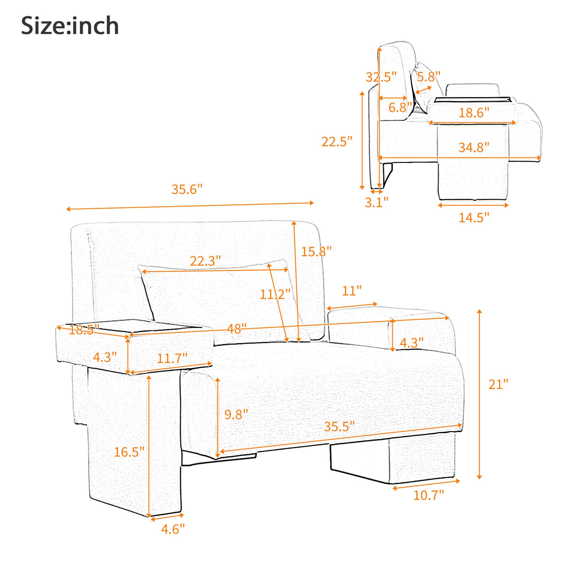 Modern Oversized Armchair, 48'' Wide Mid-Century Chair with Pillow Upholstered, Sturdy Wood Frame & Soft Cushion for Living Room - FVNLYXQ