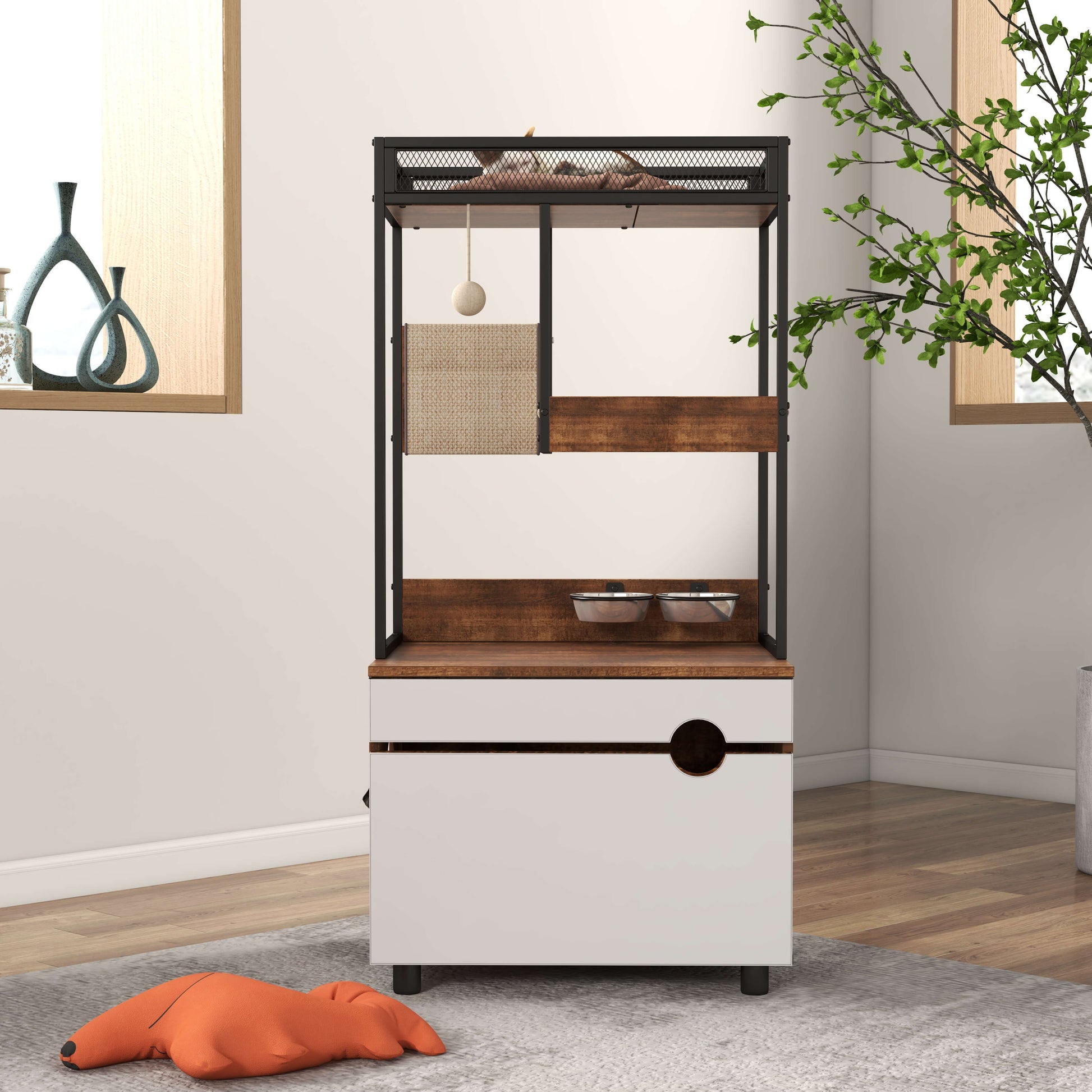 Cat Litter Box Enclosures with Cat Tree Tower, Cat Furniture ,Cat Cabinet - FVNLYXQ