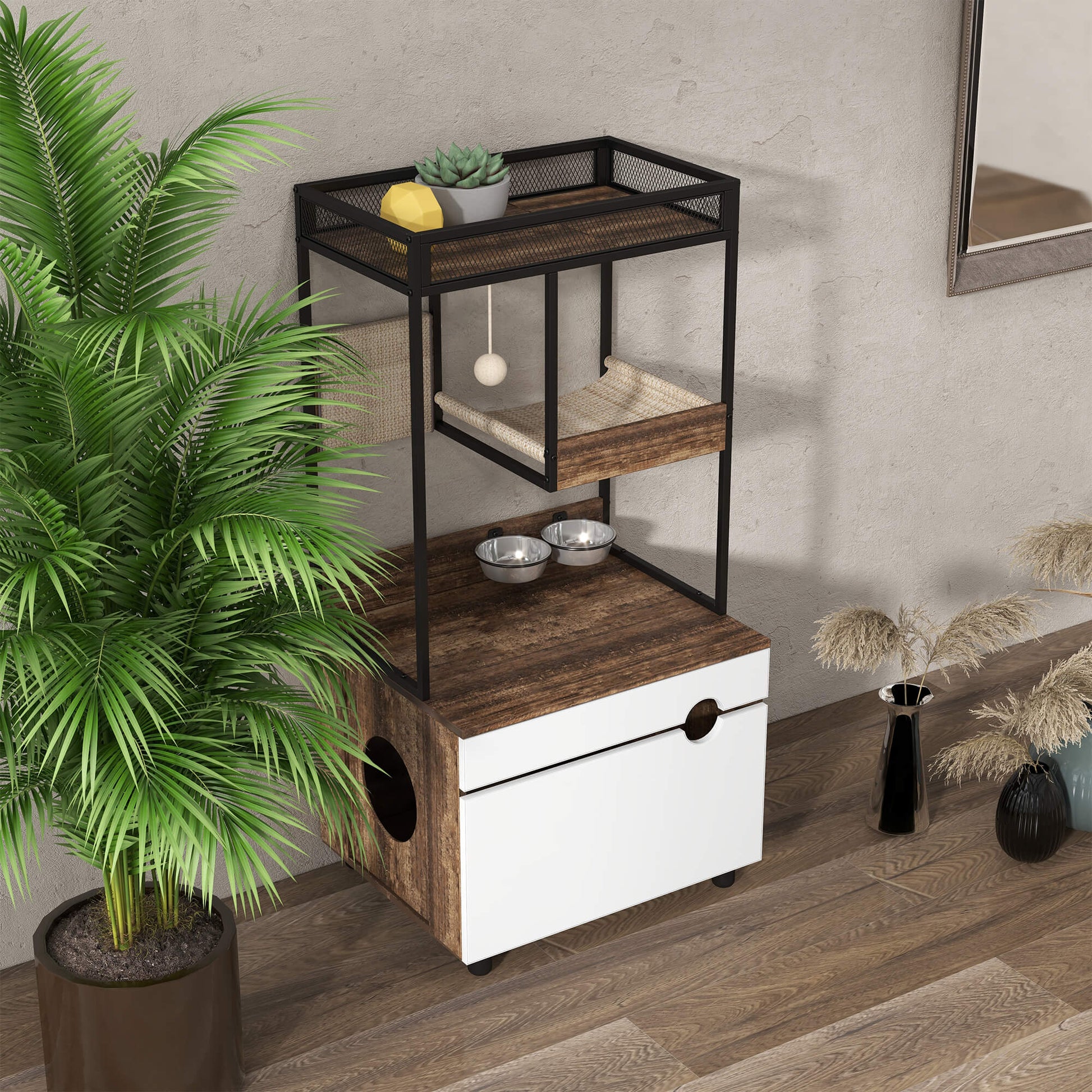 Cat Litter Box Enclosures with Cat Tree Tower, Cat Furniture ,Cat Cabinet - FVNLYXQ