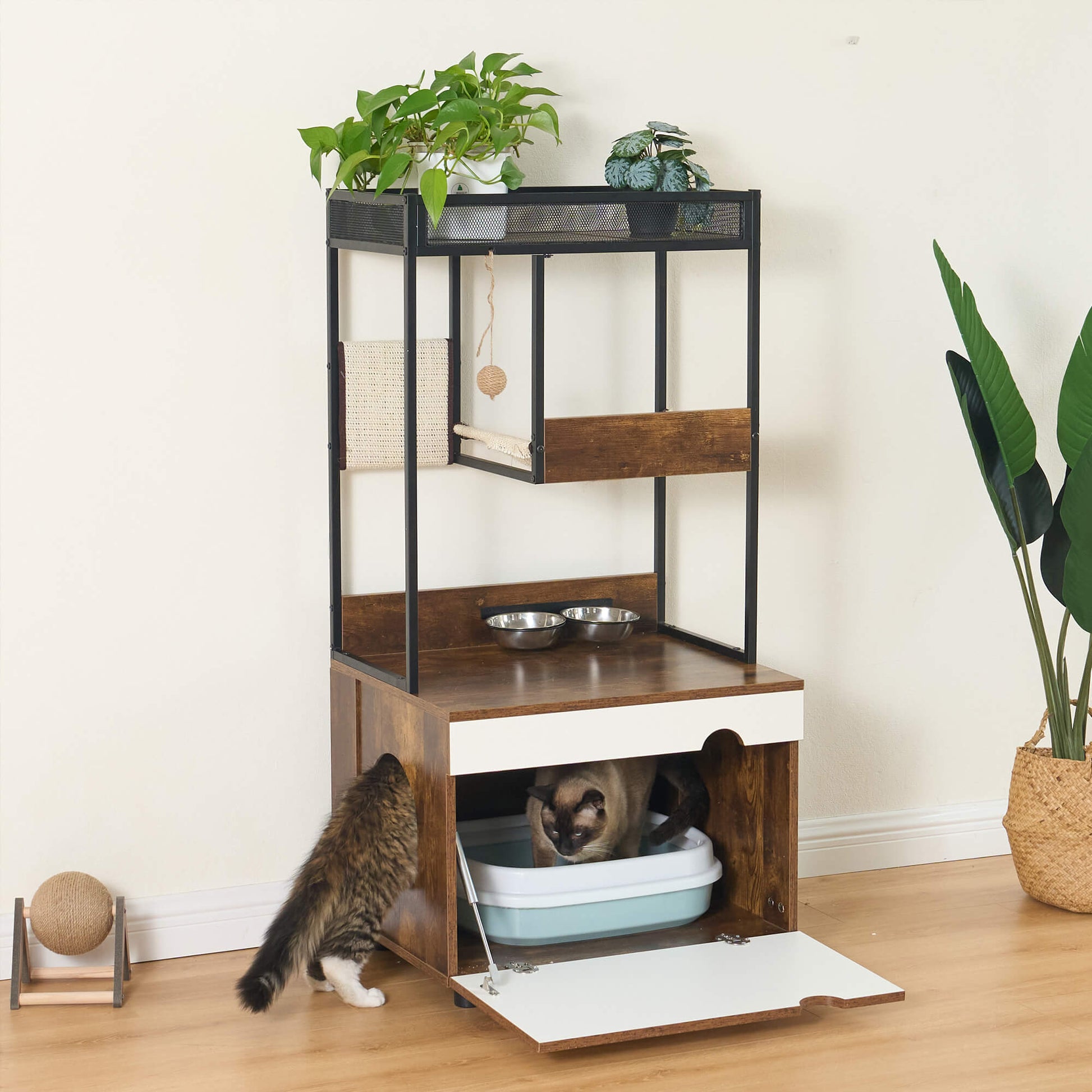Cat Litter Box Enclosures with Cat Tree Tower, Cat Furniture ,Cat Cabinet - FVNLYXQ