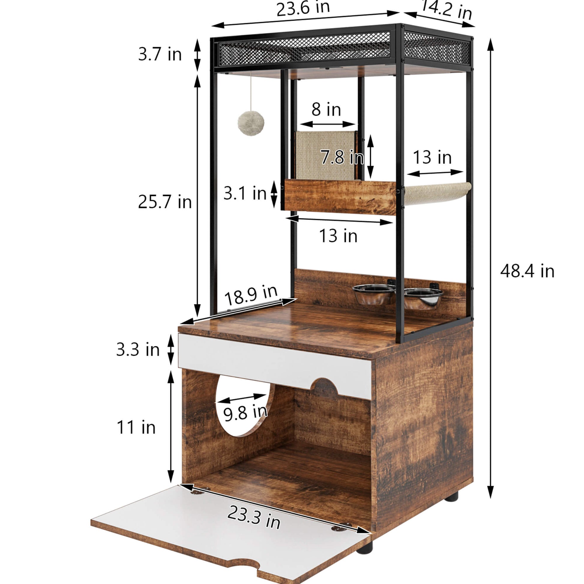 Cat Litter Box Enclosures with Cat Tree Tower, Cat Furniture ,Cat Cabinet - FVNLYXQ