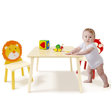 Kids Table and 2 Chairs Set, 3 Pieces Toddler Table and Chair Set, Wooden Activity Play Table Set (Lion&Monkey) - FVNLYXQ